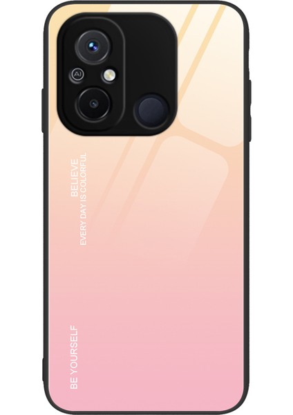 Xiaomi Redmi 12C 4g Temperli Cam + Pc Geri Tpu Çerçeve Çizilmez Kapak-Altın/pembe Için Degrade Renk Telefon Kılıfı (Yurt Dışından)