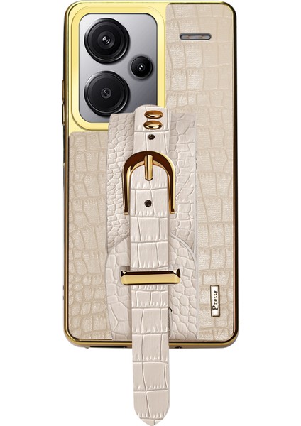 Xiaomi Redmi Note 13 Pro+5g Cep Telefonu Kılıfı Elektroliz Deri+Tpu Bileklik Kickstand Kapak-Beyaz (Yurt Dışından)