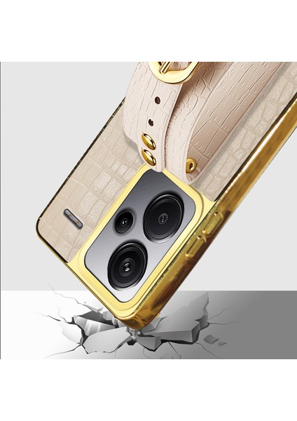 Xiaomi Redmi Note 13 Pro+5g Cep Telefonu Kılıfı Elektroliz Deri+Tpu Bileklik Kickstand Kapak-Beyaz (Yurt Dışından) fırsatları