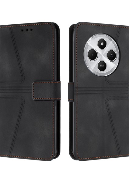 Xiaomi Redmi 14C 4g Kılıf Üçgen Baskılı Çizilmez Telefon Cüzdan Kapağı-Siyah (Yurt Dışından)