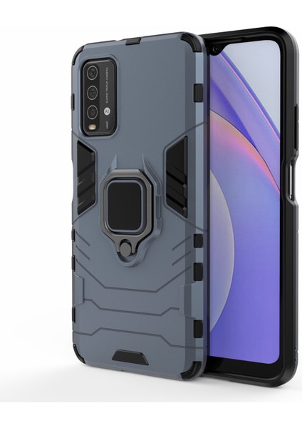 Pc Tpu Hibrit Parmak Yüzük Tutucu Kickstand Kılıfı Xiaomi Redmi Note 9 4g(Qualcomm Snapdragon 662) -Mavi (Yurt Dışından)