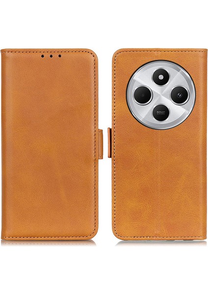 Xiaomi Redmi 14C 4g Kılıf Standı Sığır Derisi Doku Pu Deri Telefon Kapağı-Sarı (Yurt Dışından)