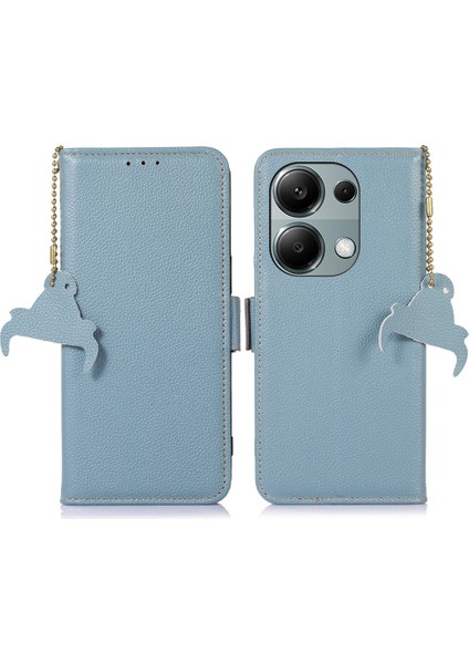 Xiaomi Redmi Poco M6 Pro 4g Kılıf Hakiki Inek Deri Cüzdan Telefon Kapağı-Mavi (Yurt Dışından)