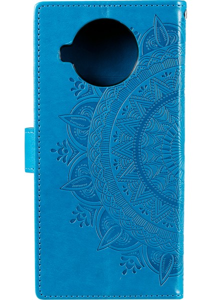 Xiaomi Redmi Note 9 Pro 5g -Mavi Için Baskılı Mandala Çiçek Cüzdan Deri Kılıf Askılı (Yurt Dışından)