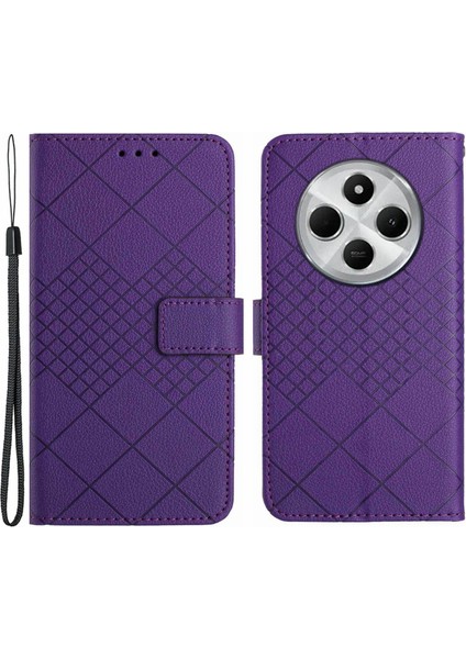 HT06 Xiaomi Redmi 14C 4g Cüzdan Telefon Kılıfı Künye Pu Deri Flip Folio Kapak-Koyu Mor (Yurt Dışından)
