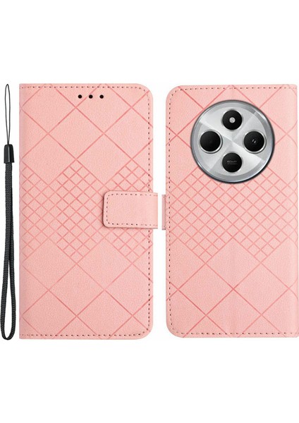 HT06 Xiaomi Redmi 14C 4g Cüzdan Telefon Kılıfı Künye Pu Deri Çevirme Folio Kapak-Pembe (Yurt Dışından)