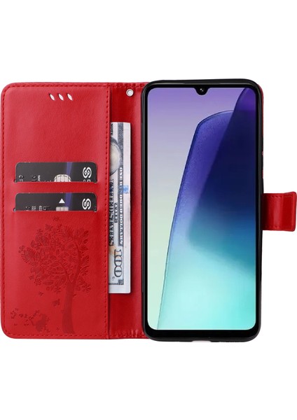 Xiaomi Redmi 14C 4g Kılıf Kedi Ağacı Desenli Flip Deri Telefon Kapağı-Kırmızı Baskı Çiçek (Yurt Dışından) modelleri