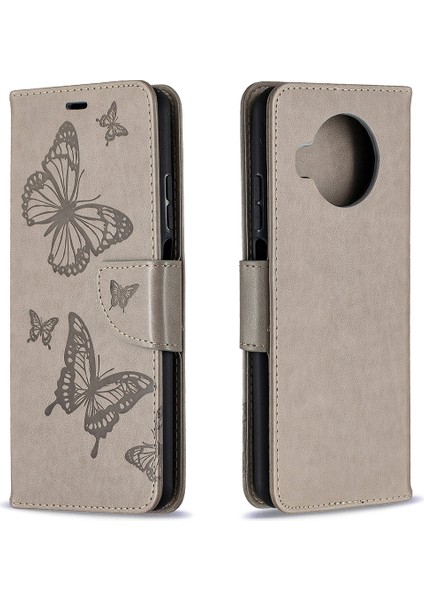Baskı Ler Desenli Cüzdan Standı Deri Kapak Xiaomi Redmi Note 9 Pro 5g-Gri (Yurt Dışından)