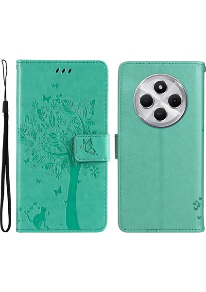 Baskı Çiçek Xiaomi Redmi 14C 4g Kılıf Kedi Ağacı Desenli Flip Deri Telefon Kapağı-Yeşil (Yurt Dışından)