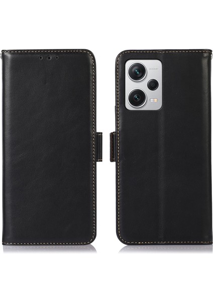 Xiaomi Redmi Için Not 12 Pro + 5g Rfıd Engelleme Hakiki Inek Derisi Deri Kılıf Çılgın At Doku Cüzdan Standı Manyetik Telefon Kapağı-Siyah (Yurt Dışından)