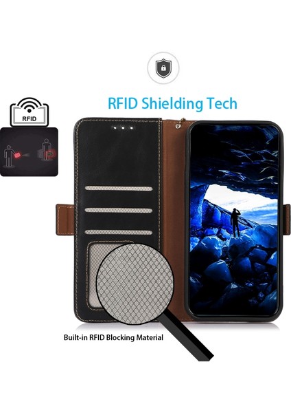 Xiaomi Redmi Için Not 12 Pro + 5g Rfıd Engelleme Hakiki Inek Derisi Deri Kılıf Çılgın At Doku Cüzdan Standı Manyetik Telefon Kapağı-Siyah (Yurt Dışından)