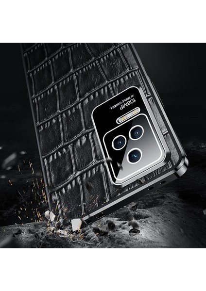 Xiaomi Redmi Için K50 Pro Timsah Doku Telefon Kılıfı Çizilmez Hakiki Dana Derisi Kaplama Elektrolizle Kaplama Tpu Kapak-Kırmızı (Yurt Dışından)