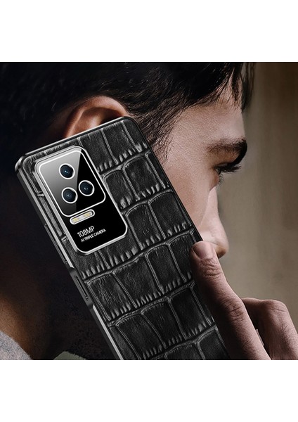 Xiaomi Redmi Için K50 Pro Timsah Doku Telefon Kılıfı Çizilmez Hakiki Dana Derisi Kaplama Elektrolizle Kaplama Tpu Kapak-Kırmızı (Yurt Dışından)