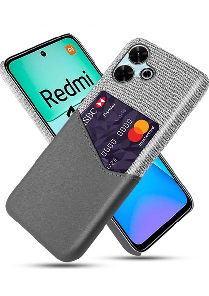 Xiaomi Redmi 13 4g Kılıf Kumaş Doku Pu Deri Sert Pc Kart Yuvası Telefon Kapağı-Gri Için (Yurt Dışından)