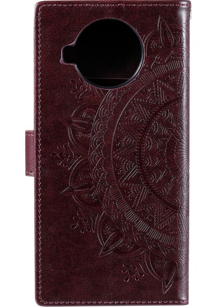 Xiaomi Redmi Note 9 Pro 5g -Kahverengi Için Baskılı Mandala Çiçek Cüzdan Deri Kılıf Askılı (Yurt Dışından)