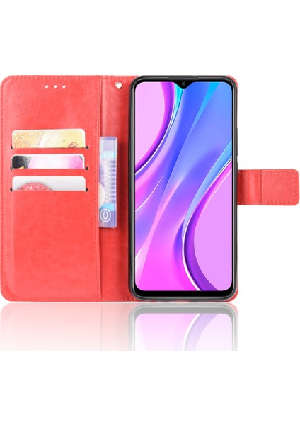 Crazy Horse Texture Cüzdan Standlı Deri Telefon Kılıfı Için Xiaomi Redmi 9 Prime(Hindistan) -Kırmızı (Yurt Dışından) indirimleri