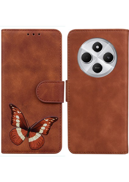 Xiaomi Redmi 14C 4g Standlı Kılıf Pu Deri Telefon Kılıfı Baskılı-Kahverengi (Yurt Dışından)