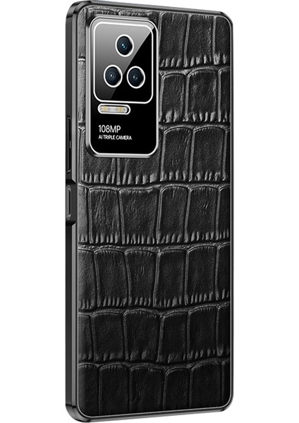 Xiaomi Redmi Için K50 Pro Timsah Doku Telefon Kılıfı Çizilmez Hakiki Dana Derisi Kaplama Elektrolizle Kaplama Tpu Kapak-Siyah (Yurt Dışından)