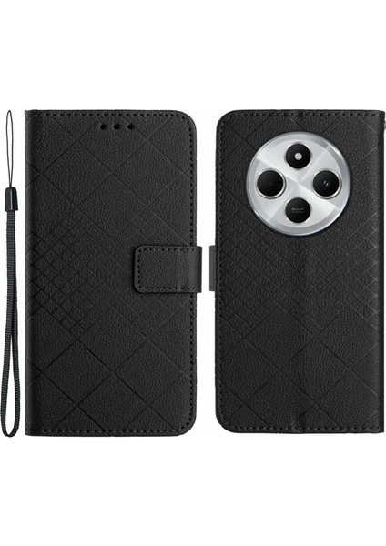 HT06 Xiaomi Redmi 14C 4g Cüzdan Telefon Kılıfı Künye Pu Deri Flip Folio Kapak-Siyah (Yurt Dışından)