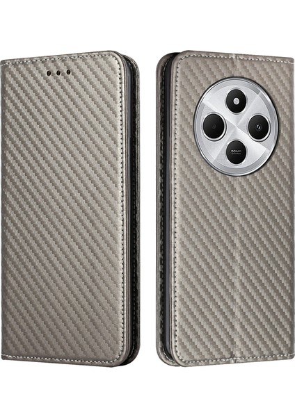 Xiaomi Redmi 14C 4g Kılıf Deri Flip Telefon Kapak Standı Güçlü Manyetik Kapatma-Gri (Yurt Dışından)