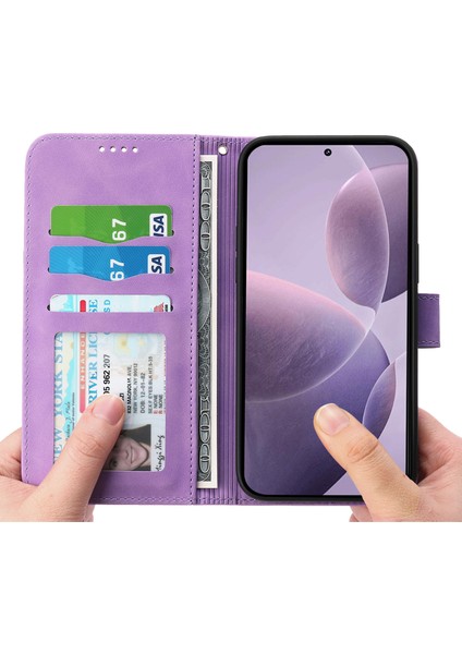 Xiaomi Poco F6 Pro 5g Cüzdan Telefon Kılıfı Deri Kapak Hatları Baskılı-Mor Için (Yurt Dışından) modelleri