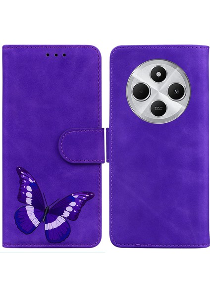 Xiaomi Redmi 14C 4g Standlı Kılıf Pu Deri Telefon Kılıfı Baskılı-Mor (Yurt Dışından)