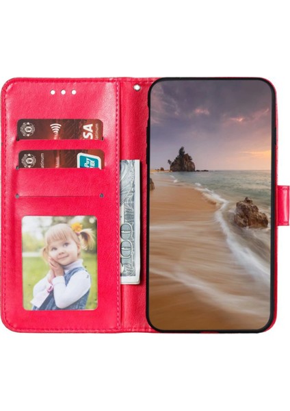 Xiaomi Redmi Note 13 Pro 4g Kılıf Için Dantel Çiçekler Pu Deri Flip Cüzdan Telefon Kapağı-Kırmızı (Yurt Dışından)