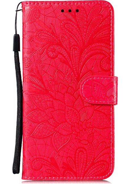 Xiaomi Redmi Note 13 Pro 4g Kılıf Için Dantel Çiçekler Pu Deri Flip Cüzdan Telefon Kapağı-Kırmızı (Yurt Dışından)