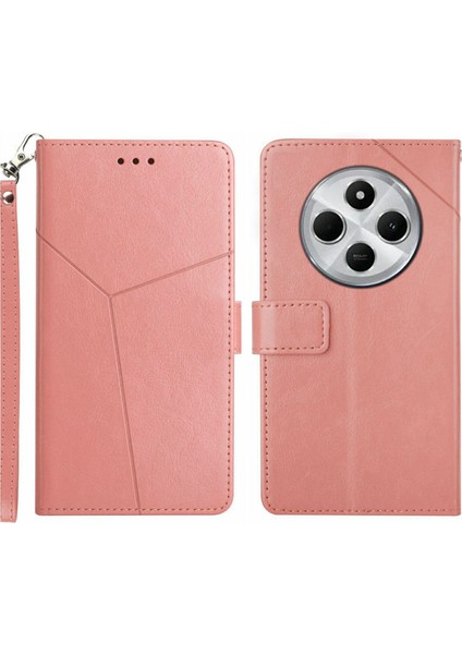 HT01 Xiaomi Redmi 14C 4g Kılıf Y-Şekilli Çizgiler Baskı Deri Telefon Kapağı-Pembe (Yurt Dışından)