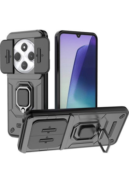 Xiaomi Redmi Için 14C 4g Kılıf Pc+Tpu Lens Kapaklı Kickstand Telefon Koruyucu-Siyah (Yurt Dışından)