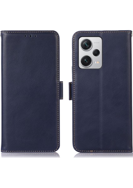 Xiaomi Redmi Için Not 12 Pro + 5g Rfıd Engelleme Hakiki Inek Derisi Deri Kılıf Çılgın At Doku Cüzdan Standı Manyetik Telefon Kapağı-Mavi (Yurt Dışından)