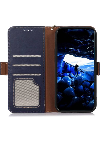 Xiaomi Redmi Için Not 12 Pro + 5g Rfıd Engelleme Hakiki Inek Derisi Deri Kılıf Çılgın At Doku Cüzdan Standı Manyetik Telefon Kapağı-Mavi (Yurt Dışından)