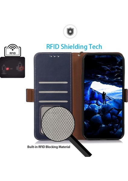 Xiaomi Redmi Için Not 12 Pro + 5g Rfıd Engelleme Hakiki Inek Derisi Deri Kılıf Çılgın At Doku Cüzdan Standı Manyetik Telefon Kapağı-Mavi (Yurt Dışından)