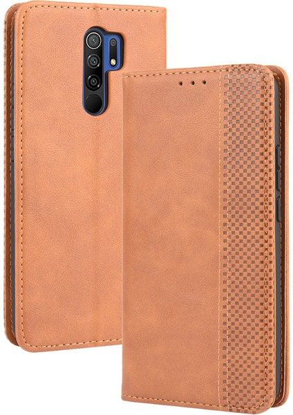 Xiaomi Redmi 9 Prime (Hindistan) -Kahverengi Için Vintage Stil Deri Cüzdan Standlı Telefon Kabuğu (Yurt Dışından) indirimleri