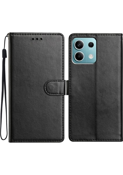 Xiaomi Redmi Note 13 5g Deri Telefon Kılıfı Cüzdan Standı Kapaklı Kullanışlı Kayış-Siyah (Yurt Dışından)