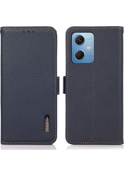 Xiaomi Redmi Için Not 12 5g(Küresel)/(Hindistan)/(Çin) Litchi Doku Hakiki Deri Manyetik Flip Case Rfıd Engelleme Standı Darbeye Dayanıklı Telefon Kapağı-Mavi (Yurt Dışından)