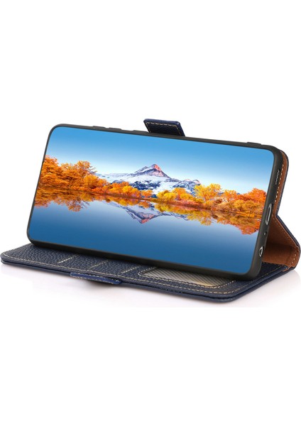 Xiaomi Redmi Için Not 12 5g(Küresel)/(Hindistan)/(Çin) Litchi Doku Hakiki Deri Manyetik Flip Case Rfıd Engelleme Standı Darbeye Dayanıklı Telefon Kapağı-Mavi (Yurt Dışından)