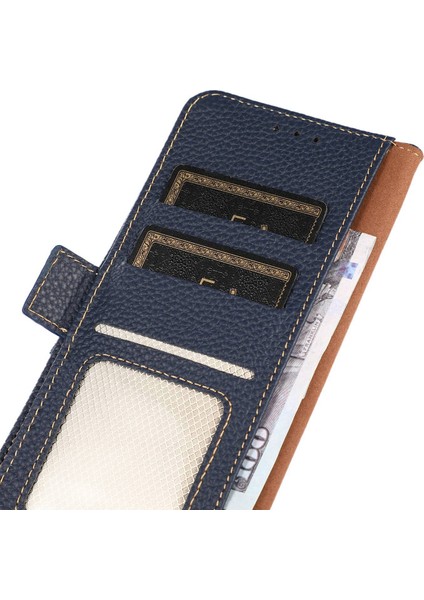 Xiaomi Redmi Için Not 12 5g(Küresel)/(Hindistan)/(Çin) Litchi Doku Hakiki Deri Manyetik Flip Case Rfıd Engelleme Standı Darbeye Dayanıklı Telefon Kapağı-Mavi (Yurt Dışından)