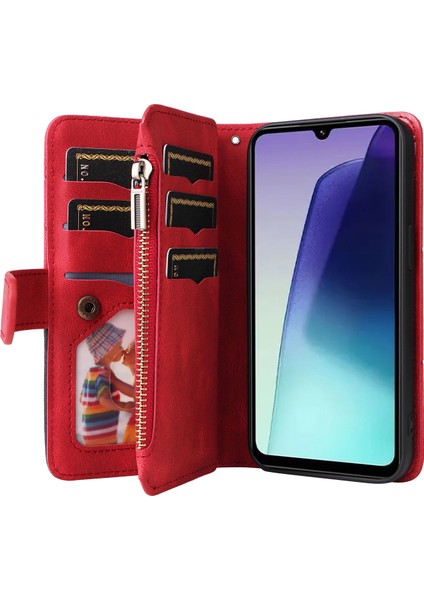 Çok Fonksiyonlu Xiaomi Redmi 14C 4g Kılıf Fermuar Cüzdan Deri Telefon Kılıfı Stand-Kırmızı (Yurt Dışından) modelleri