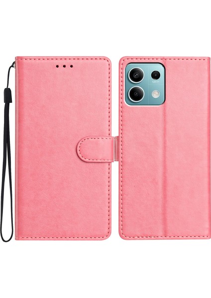 Xiaomi Redmi Note 13 4g Deri Telefon Kılıfı Cüzdan Standı Kapağı ile Kullanışlı Askı-Pembe (Yurt Dışından)