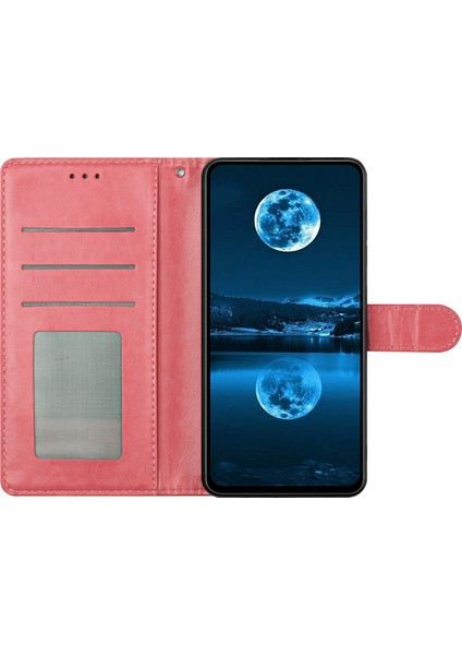 Xiaomi Redmi Note 13 4g Deri Telefon Kılıfı Cüzdan Standı Kapağı ile Kullanışlı Askı-Pembe (Yurt Dışından)