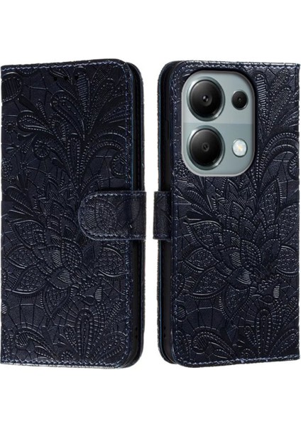 Xiaomi Redmi Note 13 Pro 4g Kılıf Için Dantel Çiçekler Pu Deri Flip Cüzdan Telefon Kapağı-Siyah (Yurt Dışından)
