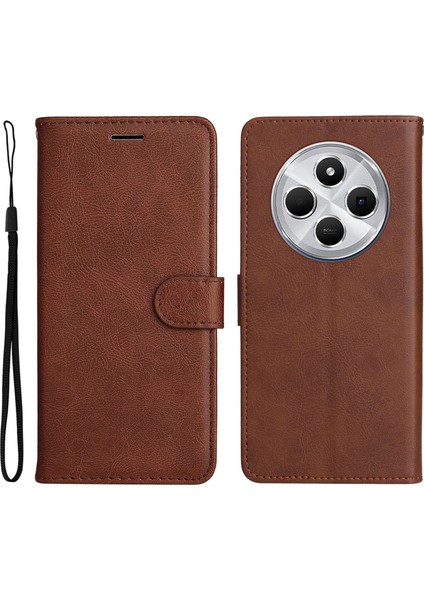 Leather Seriesfor Xiaomi Redmi 14C 4g Kılıf Düz Renk Deri Telefon Kapağı Cüzdan Standı-Kahverengi (Yurt Dışından)