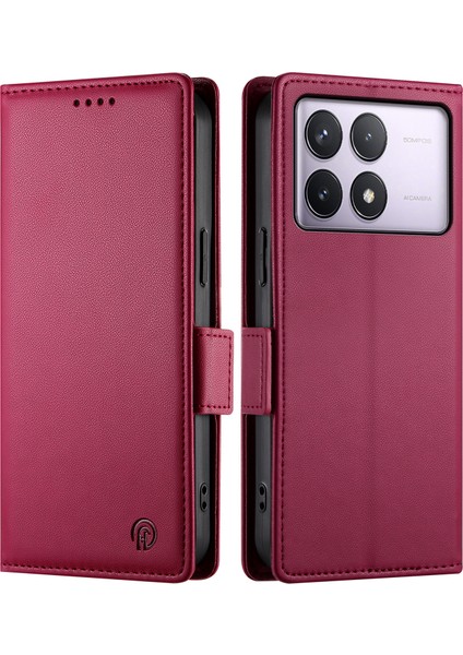 Xiaomi Poco F6 Pro 5g Cüzdan Kılıf Pu Deri Standlı Telefon Kapağı-Şarap Kırmızısı Için (Yurt Dışından)