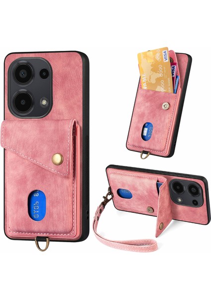 D1 Xiaomi Poco M6 Pro 4g Retro Kılıf Kart Yuvası Kickstand Deri + Tpu Telefon Kapağı-Pembe (Yurt Dışından)