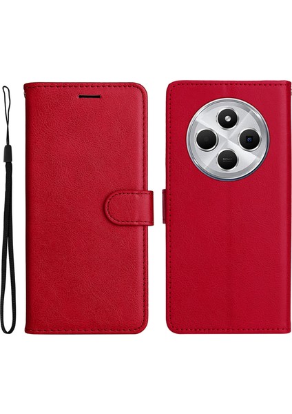 Leather Seriesfor Xiaomi Redmi 14C 4g Kılıf Düz Renk Deri Telefon Kılıfı Cüzdan Standı-Kırmızı (Yurt Dışından)