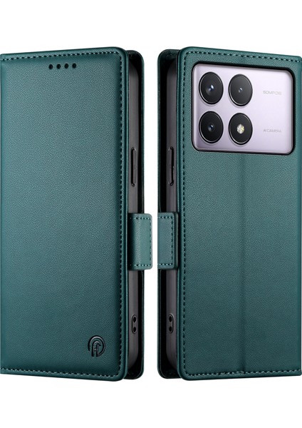 Xiaomi Poco F6 Pro 5g Cüzdan Kılıf Pu Deri Standlı Telefon Kapağı-Siyahımsı Yeşil (Yurt Dışından)