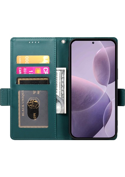 Xiaomi Poco F6 Pro 5g Cüzdan Kılıf Pu Deri Standlı Telefon Kapağı-Siyahımsı Yeşil (Yurt Dışından)