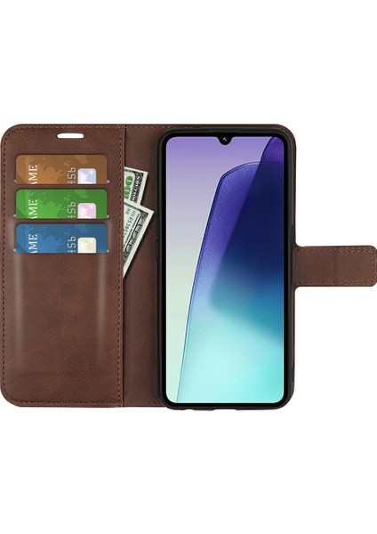 Xiaomi Redmi Için 14C 4g Standlı Kılıf Çizilmez Buzağı Dokulu Deri Telefon Kapağı-Koyu Kahverengi (Yurt Dışından) fiyatları