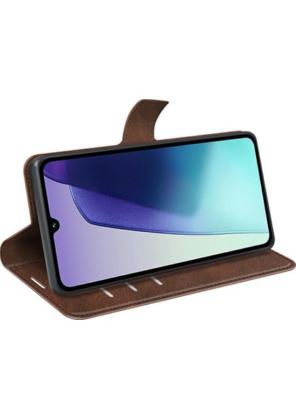 Xiaomi Redmi Için 14C 4g Standlı Kılıf Çizilmez Buzağı Dokulu Deri Telefon Kapağı-Koyu Kahverengi (Yurt Dışından) modelleri
